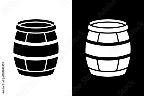 Black and White Barrel Icon Simple Silhouette Vector Art.