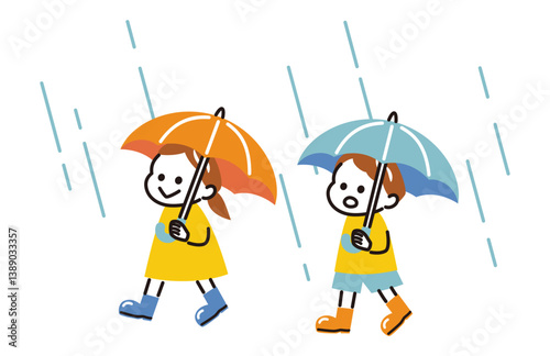 simple illustration of kids and rainy season