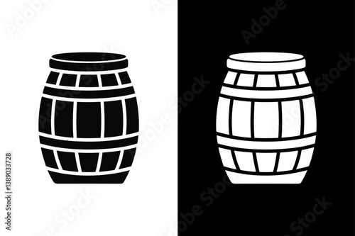 Vintage Barrel Icon Vector Clean Black & White Silhouette.