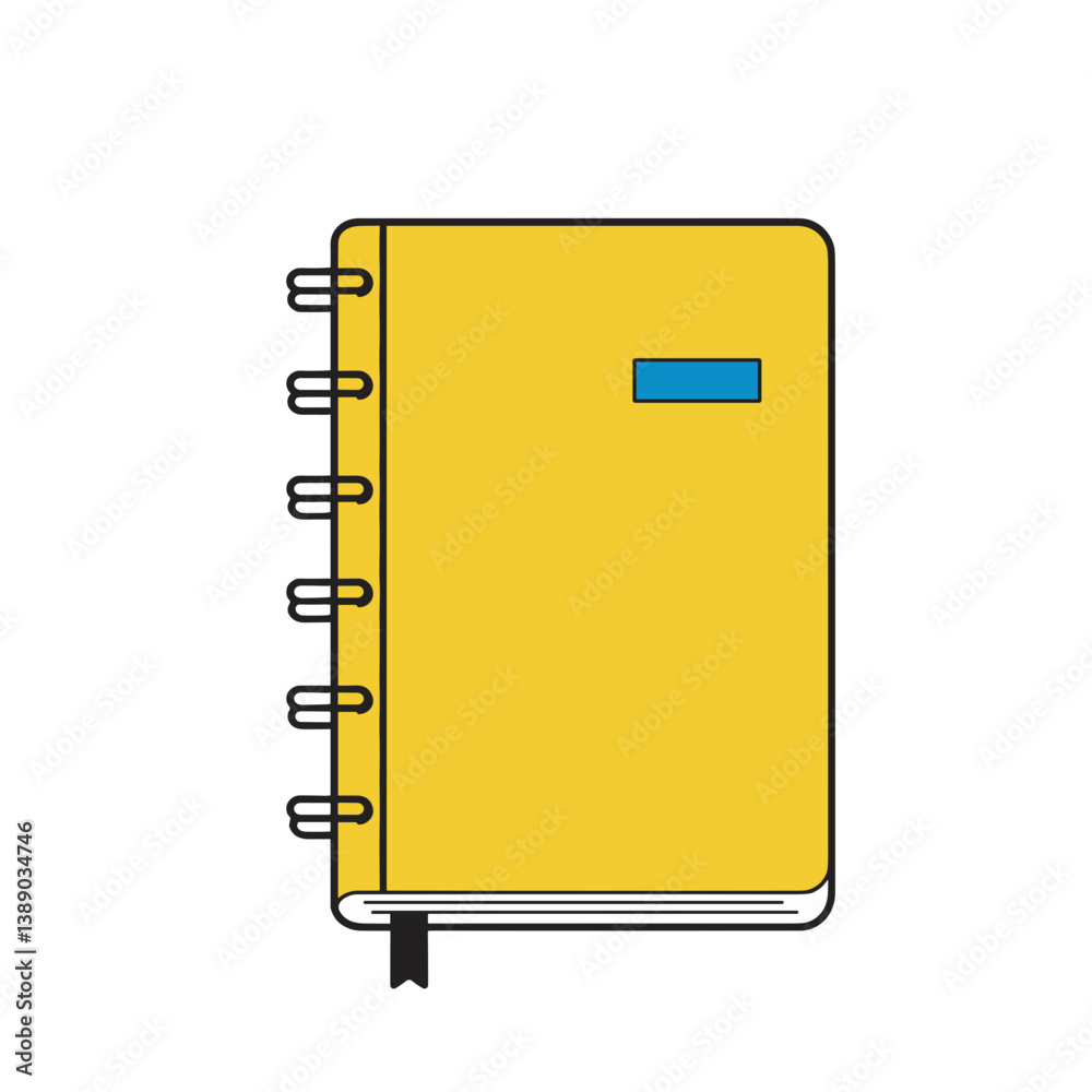 Yellow notebook with blue label on white background  