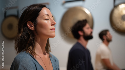 Wallpaper Mural serene yoga studio with people practicing breathwork, focusing on relaxation and mindfulness Torontodigital.ca