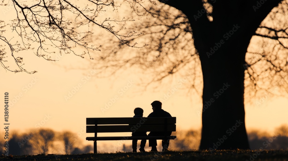 Father and son sharing a quiet moment on a park bench, silhouetted against a golden sunset, symbolizing timeless family bonds.
Father and son sharing a quiet moment on a park bench, silhouetted against a golden sunset, symbolizing timeless family bonds.