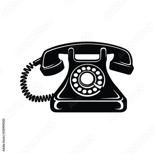 Old telephone black color silhouette on isolated white background