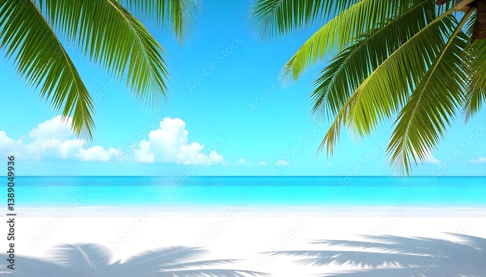 Tropical Beach Scene with Palm Trees for Elegant Promotional Visuals Tropical Beach Scene with Palm Trees for Elegant Promotional Visuals