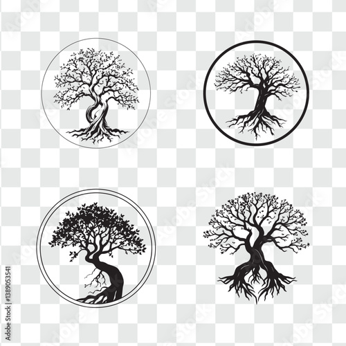 Vector tree logo design set with ecological nature concept elements