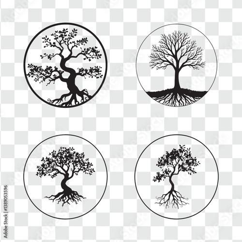 Silhouette tree logo bundle with eco-friendly clean nature concepts