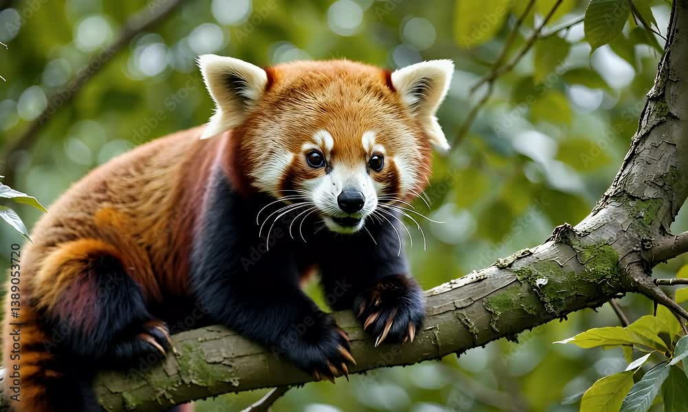 Red Panda on Tree Branch in Lush Green Forest Red Panda on Tree Branch in Lush Green Forest