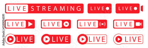 Set of isolated icons for streaming, live broadcast, blog, television, shows, live performances, news etc. Vector