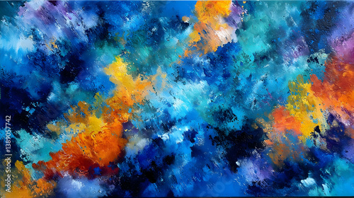 Abstract Cosmic Nebula Painting in Vibrant Blue Orange and Purple Hues