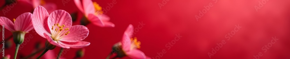 Dainty flowers in full bloom set against a bold red backdrop, backdrop, vibrant Dainty flowers in full bloom set against a bold red backdrop, backdrop, vibrant