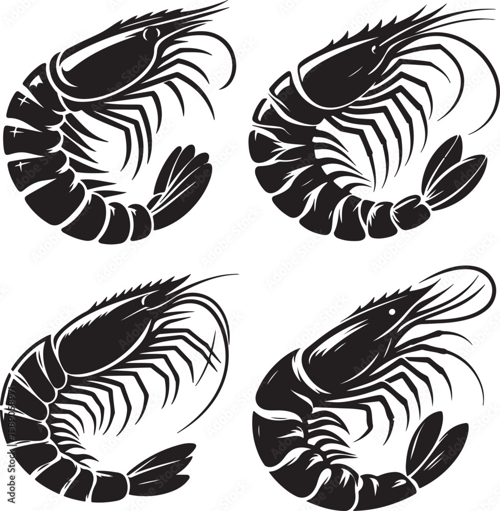 Shrimp black silhouette vector Shrimp black silhouette vector