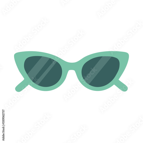 Mint green sunglasses with dark lenses. Cute flat cartoon illustration for spring and summer style themes.