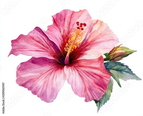 Vibrant watercolor hibiscus flower