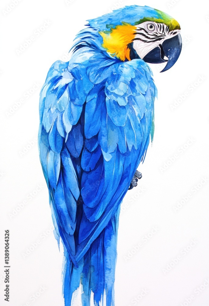Obraz premium A Beautiful Watercolor Painting Depicting a Blue Parrot Standing