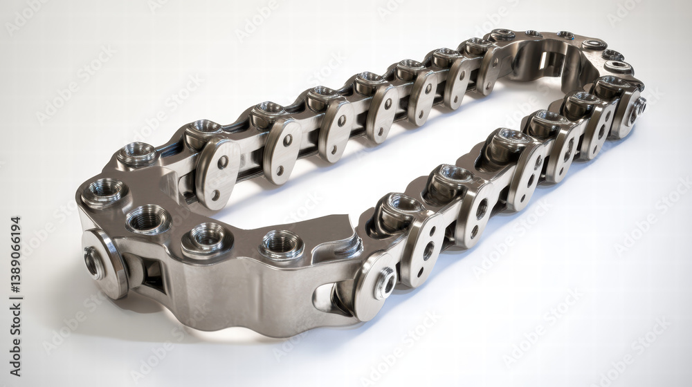 Mechanical Chain: A close-up shot of a polished, heavy-duty mechanical chain, showcasing its intricate links and robust construction, suggesting strength, reliability and industrial precision. Mechanical Chain: A close-up shot of a polished, heavy-duty mechanical chain, showcasing its intricate links and robust construction, suggesting strength, reliability and industrial precision.
