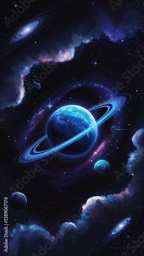A mesmerizing cosmic space scene featuring distant planets surrounded by ethereal glowing light, evoking mystery and wonder in the vast universe. Perfect for sci-fi and fantasy themes. 