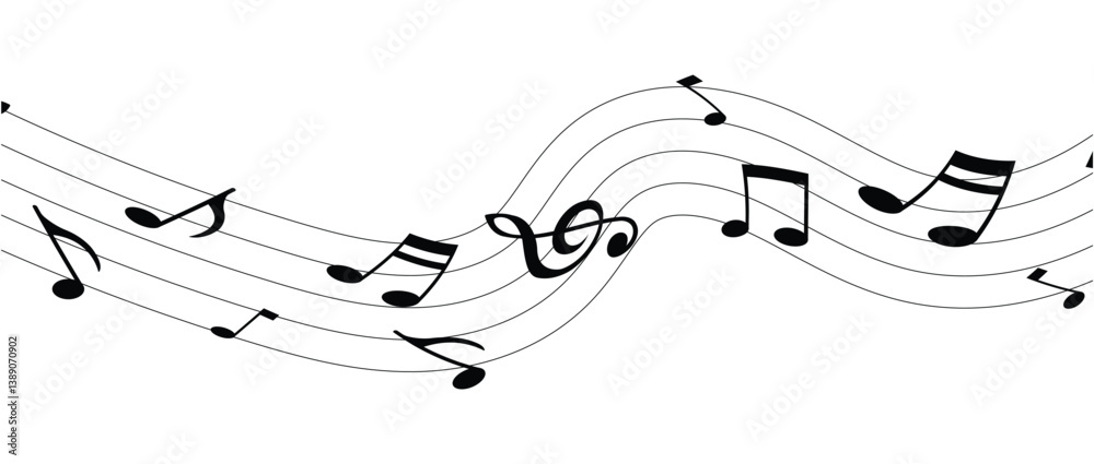 Elegant pattern of musical notes and treble clef flowing in harmony. Ideal for music sheet designs, banners, and abstract creative backgrounds. A modern, minimalist approach to melody in eps 10. Elegant pattern of musical notes and treble clef flowing in harmony. Ideal for music sheet designs, banners, and abstract creative backgrounds. A modern, minimalist approach to melody in eps 10.