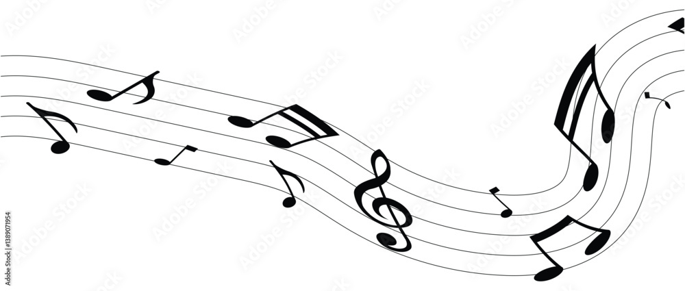 Musical notes line pattern symbols vector icon, Music notes background, Abstract black smooth wave on a white background. Varieties of musical notes. Musical background. vector illustration in eps 10. Musical notes line pattern symbols vector icon, Music notes background, Abstract black smooth wave on a white background. Varieties of musical notes. Musical background. vector illustration in eps 10.