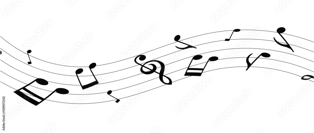 Musical notes line pattern symbols vector icon, Music notes background, Abstract black smooth wave on a white background. Varieties of musical notes. Musical background. vector illustration in eps 10.