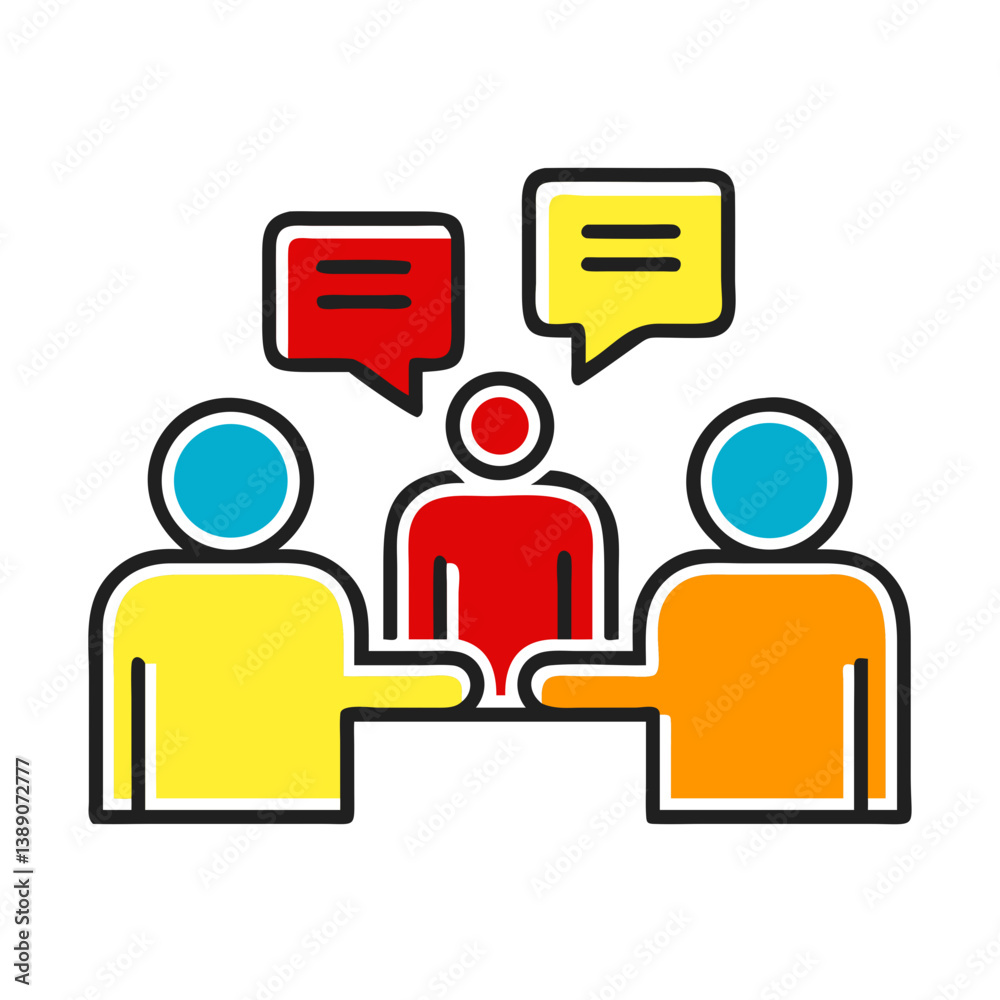 Office meeting icon representing collaboration and communication for people with disabilities in vibrant colors. Office meeting icon representing collaboration and communication for people with disabilities in vibrant colors.