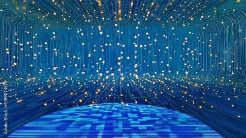 Futuristic digital data network with glowing lines and particles in blue abstract space