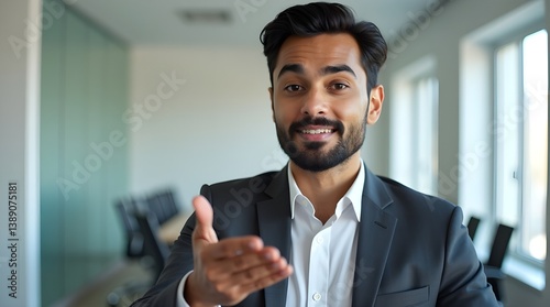 Confident South Asian Man Presenting
