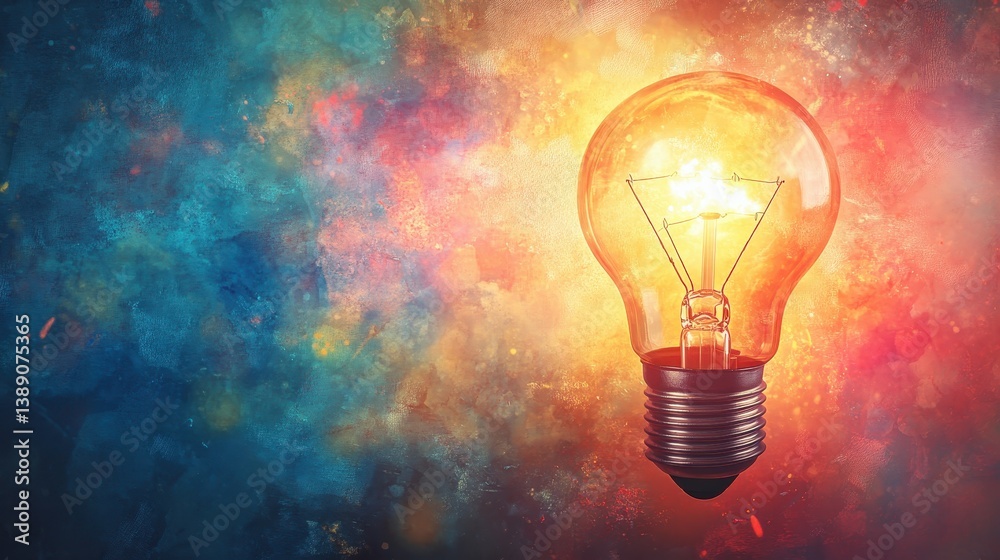 Illuminated lightbulb against colorful abstract background Illuminated lightbulb against colorful abstract background