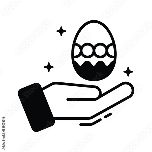 Check modern glyph icon showing hand holding paschal egg
