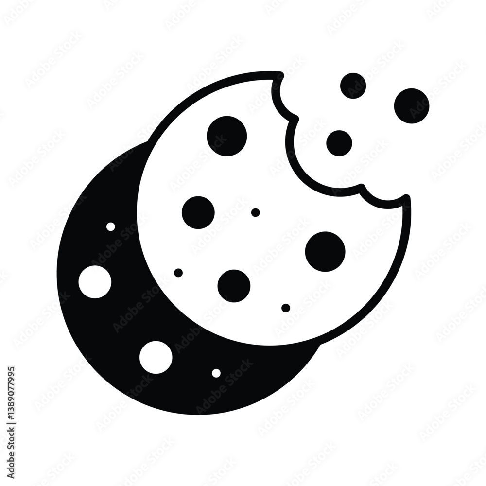 A glyph style icon of chocolate cookies A glyph style icon of chocolate cookies