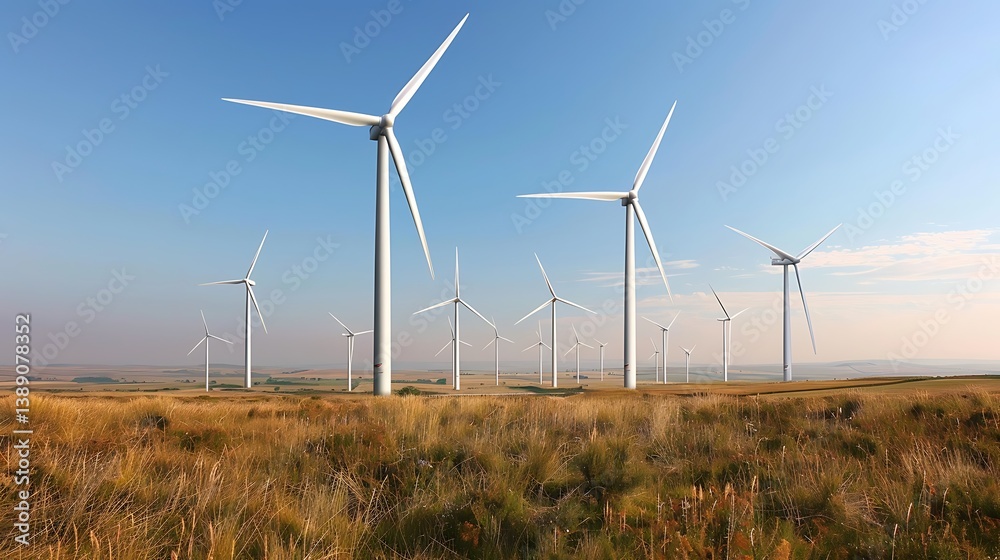 Majestic Wind Turbines Generating Clean Energy in a Serene Rural Landscape Majestic Wind Turbines Generating Clean Energy in a Serene Rural Landscape
