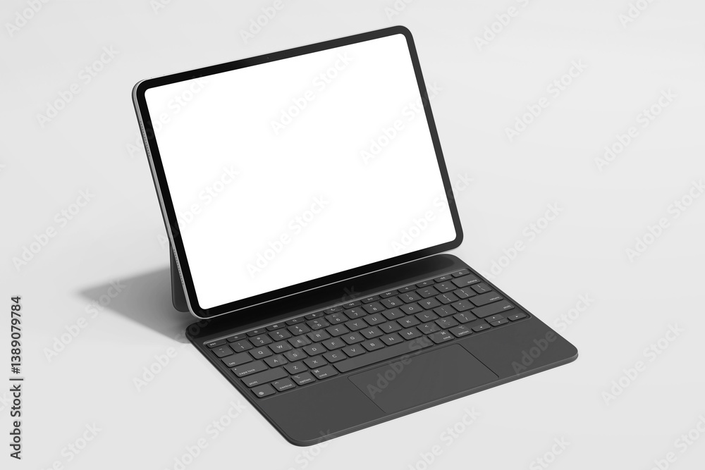 realistic tablet device 13 inch with blank screen and magnetic keyboard in angled view 3d render illustration realistic tablet device 13 inch with blank screen and magnetic keyboard in angled view 3d render illustration