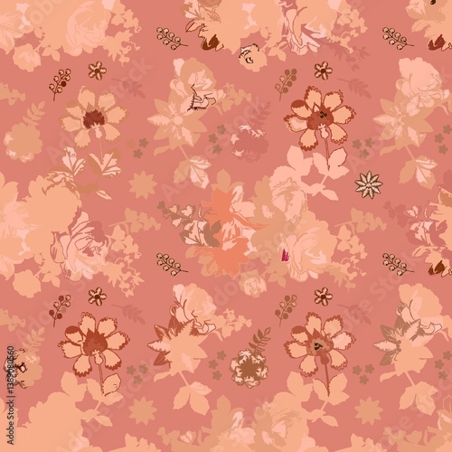 Romantic floral endless pattern in mocha mousse color. Design for fabric.