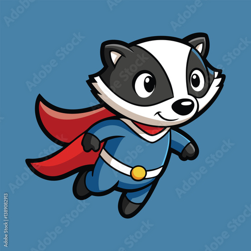 Cute Badger  Super Hero  Flying Vector