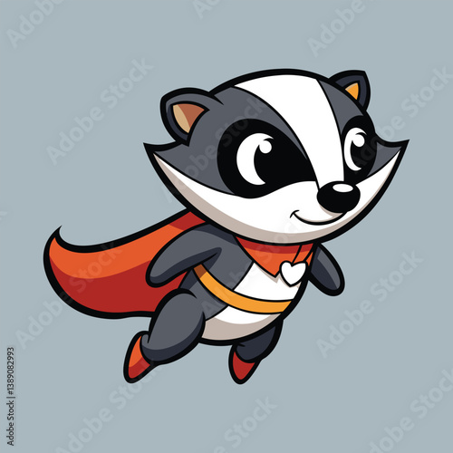 Cute Badger  Super Hero  Flying Vector