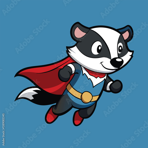 Cute Badger  Super Hero  Flying Vector
