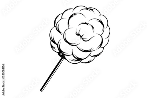 Cotton candy floss on a stick in simple black outline, fun gatherings, nostalgia