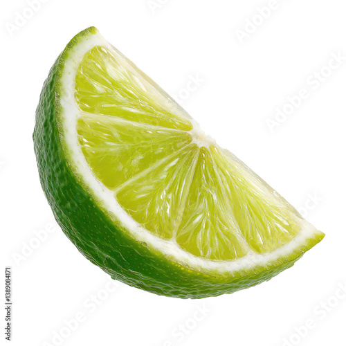 Close up of a vibrant lime wedge on transparent background 