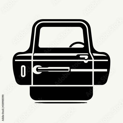 very simple flat and single minimalist Car Door Handle Silhouette in black on a white background