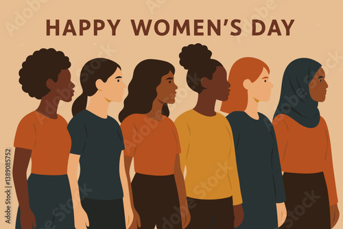 International Women's Day Celebration Vector Illustration with Diverse Female Profiles in Earthy Tones, Minimalist Contemporary Design for Social Media, Greeting Cards and Feminist Movement Campaigns