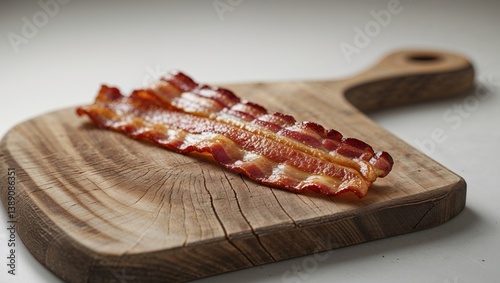 Appetizing Bacon with Copy Space for Text on Raw Cutting Board.