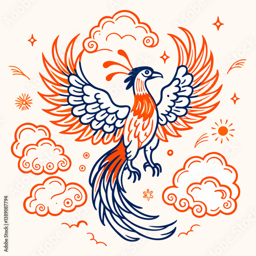 Mystical Phoenix Rising from a Billowing Cloudstorm, Feathers Glowing with Dawn's Soft Shimmer