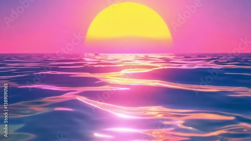 Vibrant Pink And Yellow Sunset Over Calm Ocean Water