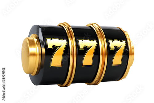 3D Illustration of Seven Symbols Casino Slot With Gold And Black Theme