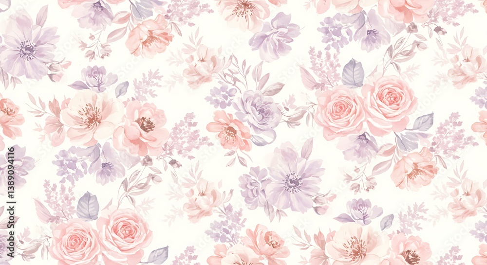 Seamless Botanical Pattern with Delicate Flowers, Elegant Nature-Inspired Design