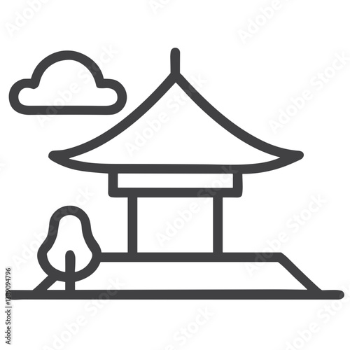 Zen Garden Pagoda Icon for Meditation Apps, Asian Architecture Websites, Landscape Design Blogs, Spiritual Retreat Materials, Cultural Tourism, and Tranquility Guides