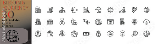 Fotografía Bitcoin and Cryptocurrency line icon set cannot be edited already expanded and m