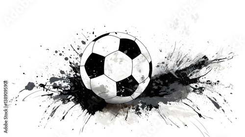 Abstract Soccer Ball Design Grunge Ink Splatter and Football Graphic