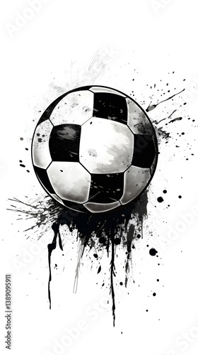 Abstract Soccer Ball Graphic Design Black and White Ink Splatter Sport Art