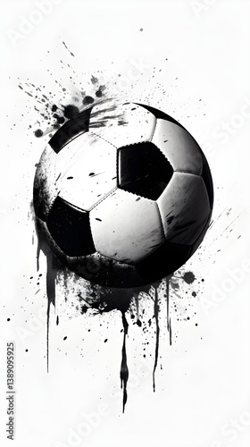 Abstract Soccer Ball with Black Ink Splatter Dynamic Sports Graphic Design