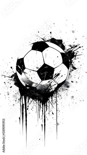 Abstract Soccer Ball with Ink Splatter Design Dynamic Sports Graphic